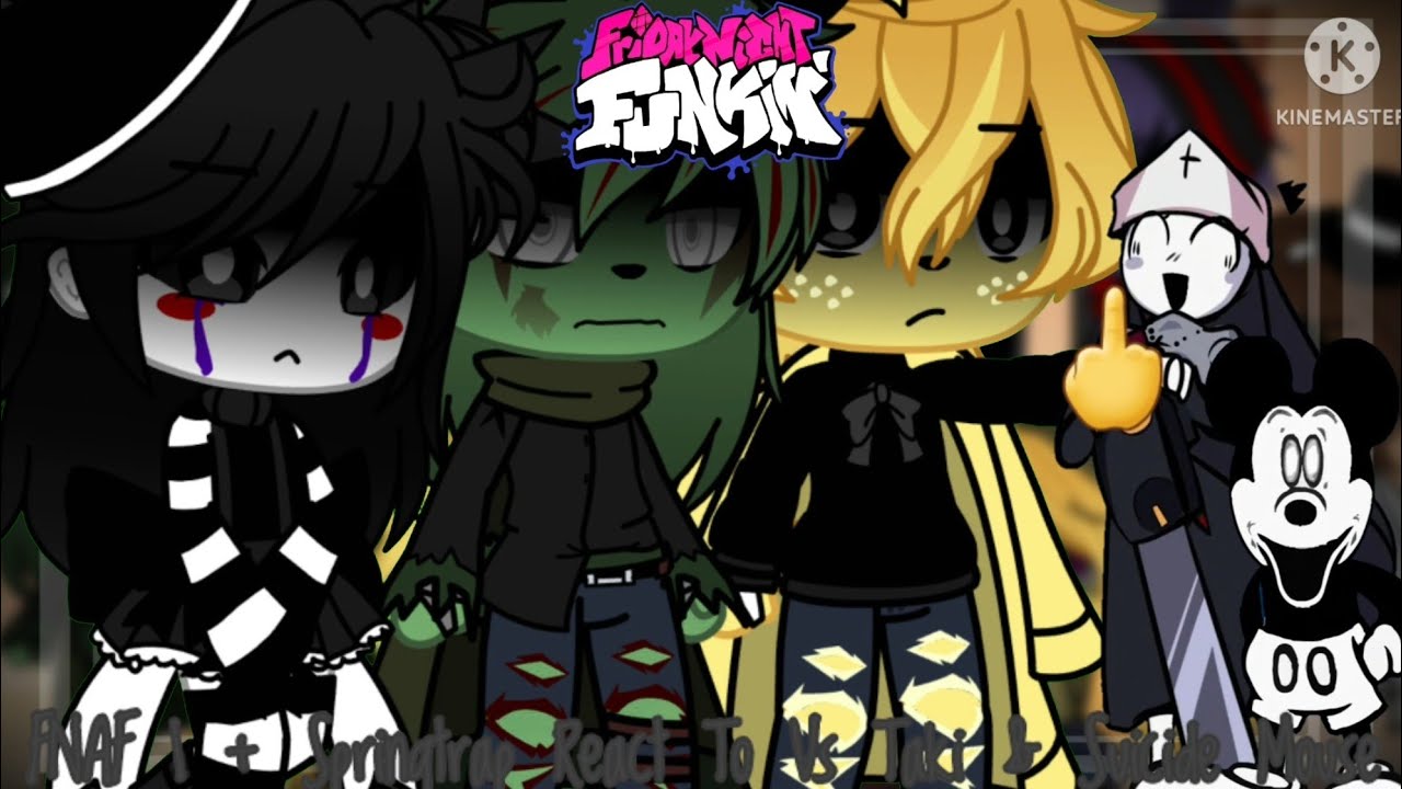 FNAF 1 + Marionette & Springtrap React To FNF Vs Taki & Suicide Mouse || Gacha Club