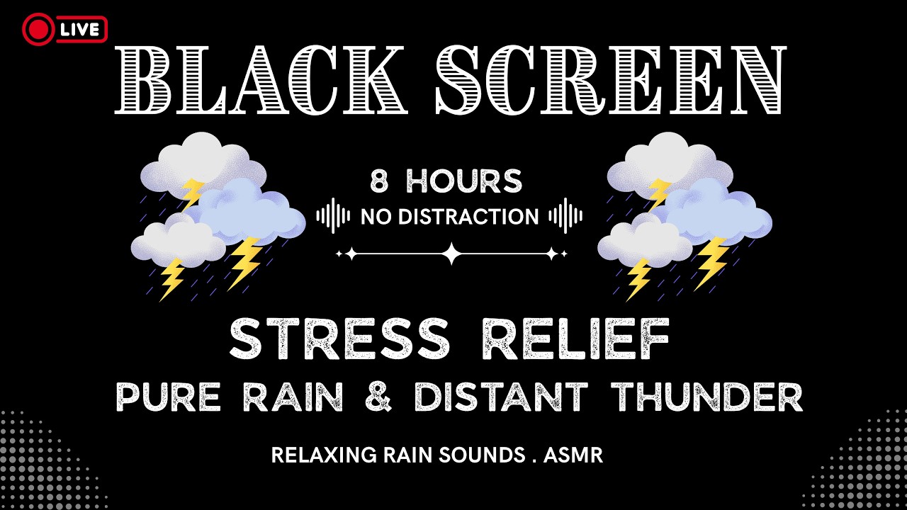 🔴 Pure Rain Ambience & Distant Thunder Black Screen 🌧️ | Stress Relief & Deep Relaxation
