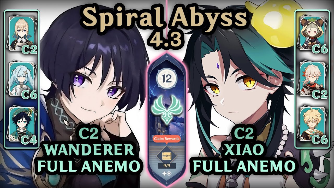 ANEMO ONLY Wanderer & Xiao Teams!!! | Spiral Abyss 4.3 (F12 - 9*) | Genshin Impact
