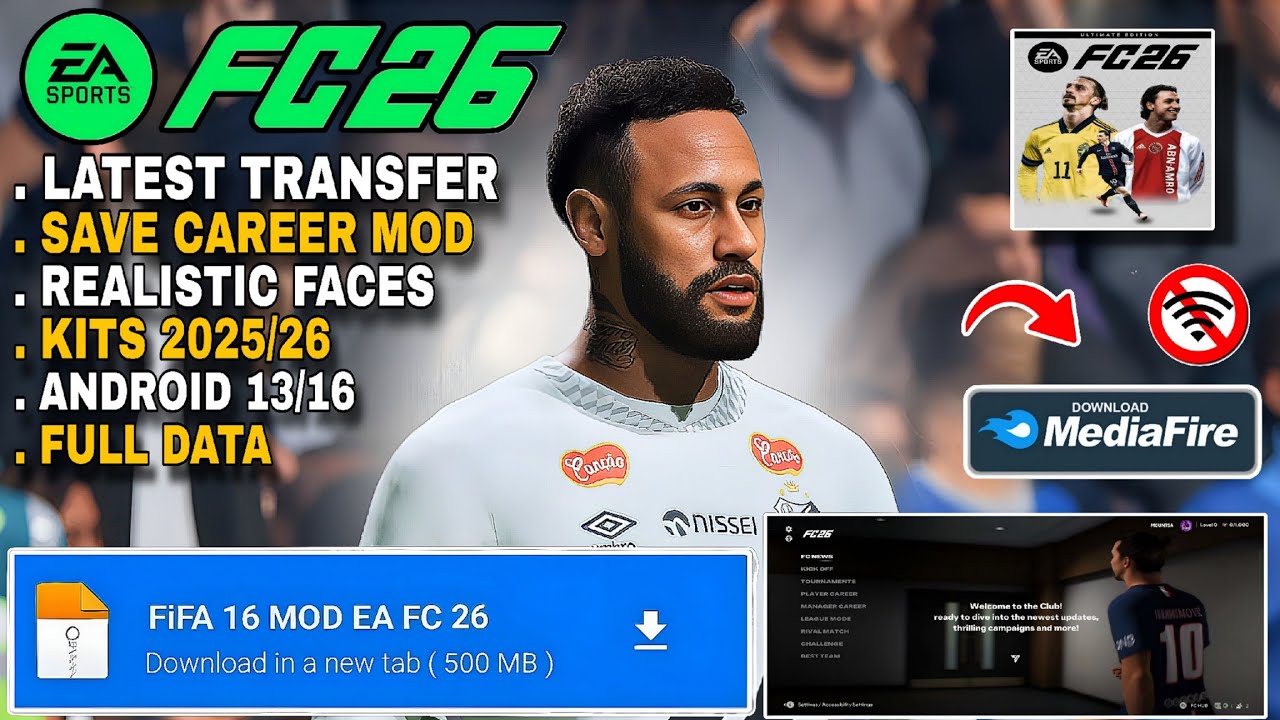 ПОЛНОЕ ОБНОВЛЕНИЕ 2025 ГОДА! FIFA 16 MOD EA FC 26 Android Offline | Режим карьеры + все турниры (...