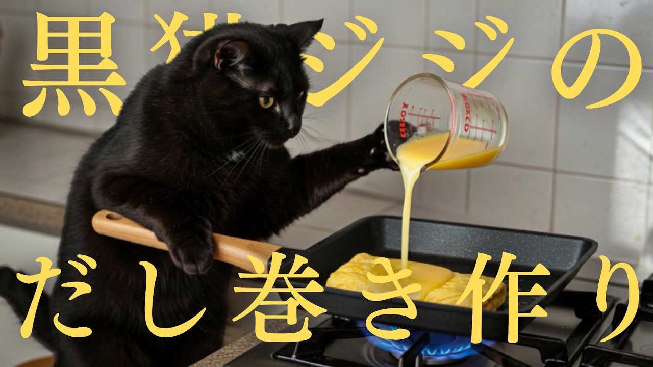 黒猫ジジのだし巻き作り🍳
