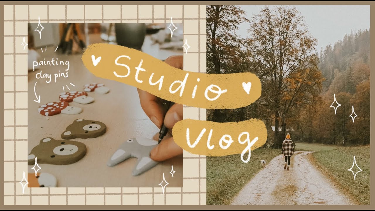 ✸  STUDIO VLOG 01 ✸  | Painting Clay Pins |  Drawing Patreon Rewards | Nature Walk