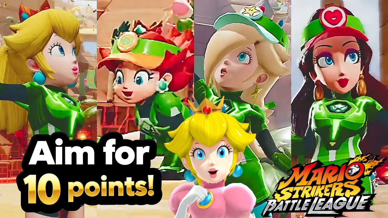 Mario Strikers Battle League Peach Daisy Rosalina and Pauline vs Team Bowser at Desert Ruin