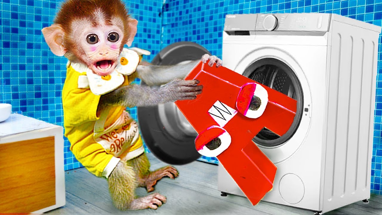 Smart Monkey Baby Bi Bon rescues Alphabet Lore from the washing machine | Kudo Animal KiKi