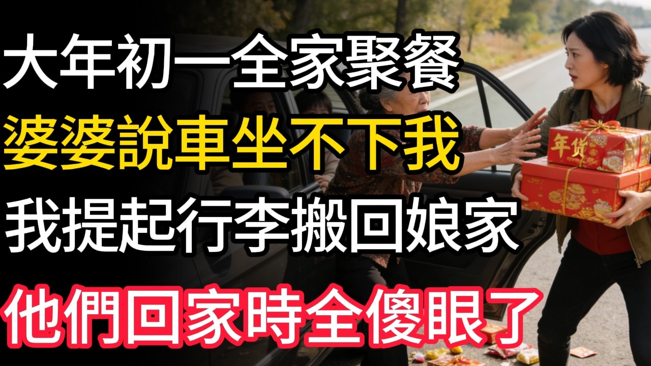 大年初一全家聚餐，婆婆說車坐不下我，我提起行李搬回娘家，他們回家時全傻眼了！#反转爽文 #打脸爽文 #小說 #小說推文 #情感故事 #老人頻道  #深夜淺讀 #真人朗读
