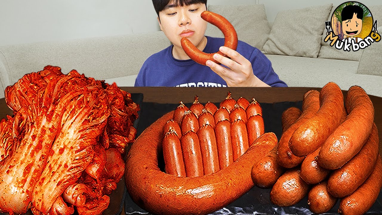 ASMR MUKBANG | острая лапша, спам, кимчи, гигантская колбаса Кильбаса рецепт ! еда
