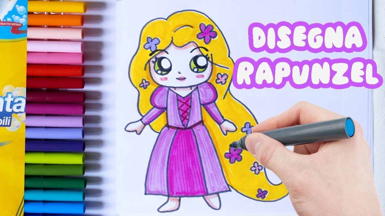 COME DISEGNARE RAPUNZEL LA PRINCIPESSA DISNEY - DRAW RAPUNZEL DISNEY PRINCESS