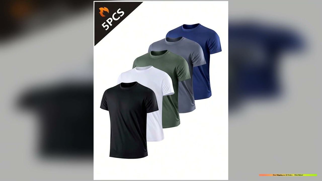 5PCS Mens Solid Color Ultralight Quick Dry Sport TShirt Breathable Lightweight Top For Fitness Trai