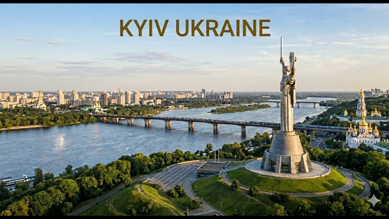 Kyiv, Ukraine walking.Travel, bicycle ride.Kiev.Ukrainian Motherland Monument.