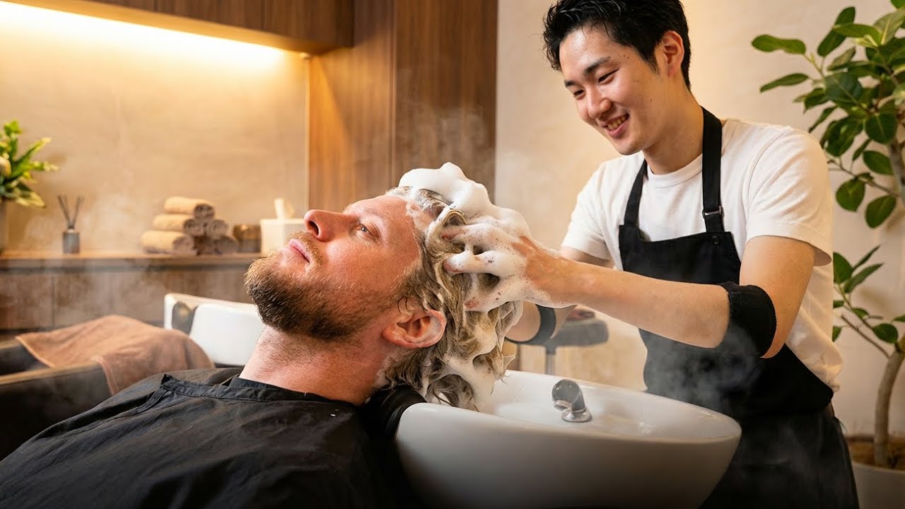 (ASMR) He Experienced Migraine & Stress Relieving Japanese Organic Head Spa in Tokyo