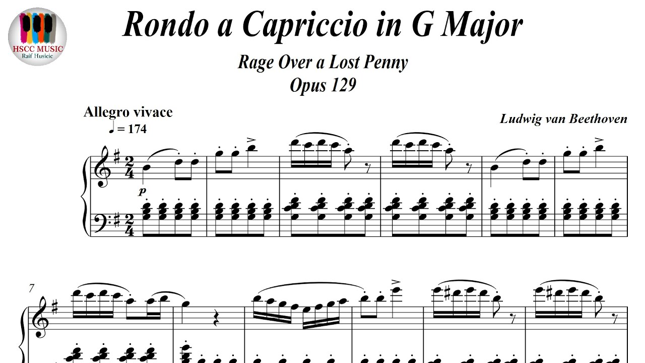 Rondo a Capriccio, G Major, Rage Over a Lost Penny Op. 129   Ludwig van Beethoven, Piano Sheet Music