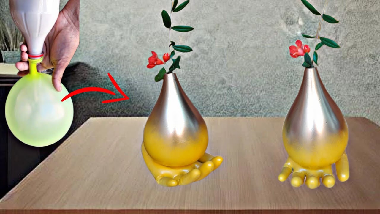 COMO FAZER VASO DECORATIVO DE GESSO, BEXIGA E LUVA | FAÇA VOCÊ MESMO VASO DECORATIVO DE GESSO E LUVA