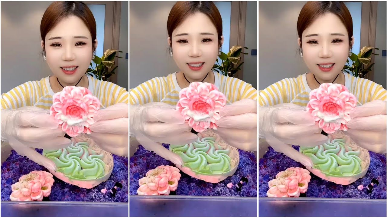 ASMR ICE EATING with MATCHA and MILK POWDER 