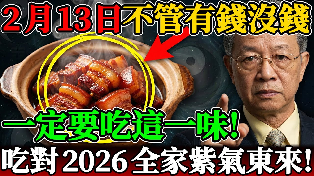 2月13日臘月二十六，不管有錢沒錢，一定要吃這一味！曾仕強：吃對了，2026全家紫氣東來！#曾仕強 #易經智慧 #2026運勢 #丙午馬年 #臘月二十六 #紅燒肉 #食療養生 #五行養生 #餐桌禮儀