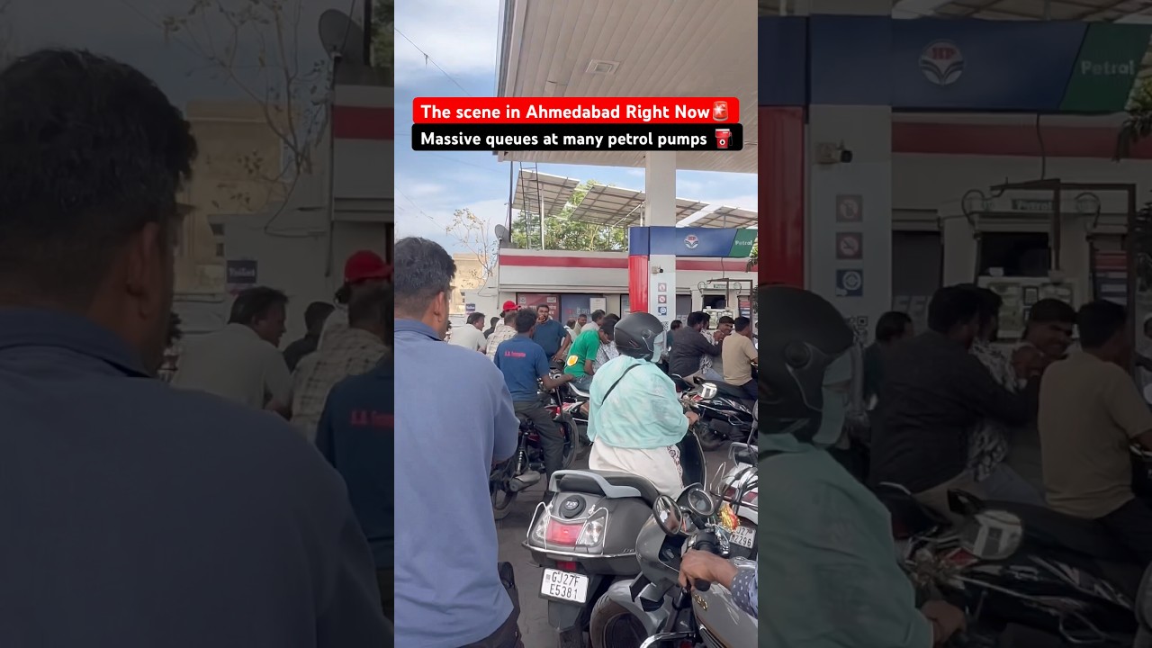 Massive line stretching for kilometres&hellip;#news #ahmedabad #gujarat #petrol #modi #currentaffairs