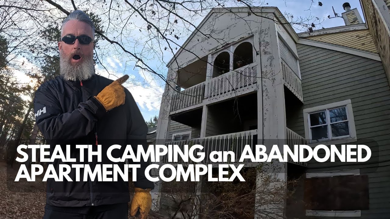 STEALTH CAMPING an ABANDONED APARTMENT COMPLEX! CREEPY cold night in the WOODS! NO BEER!? UH OH!!!
