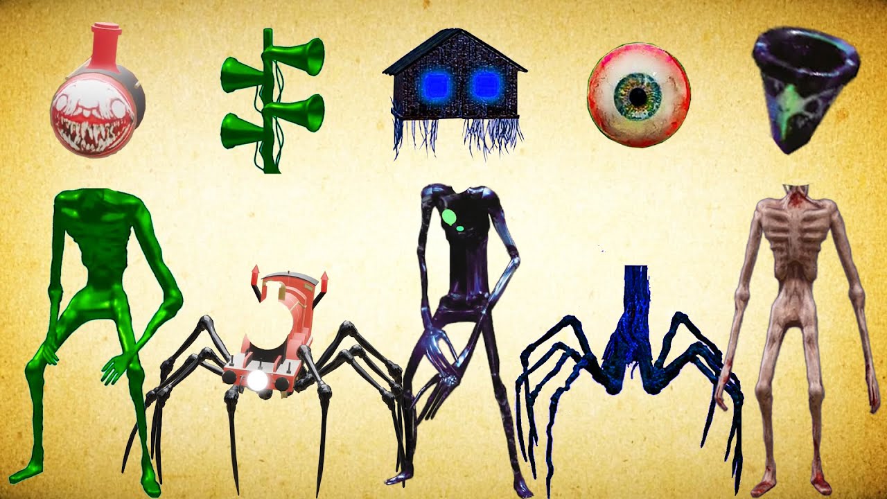 WRONG HEADS CHO CHO CHARLES, DOUBLE GREEN SIREN HEAD, BLUE HOUSE, SIREN HEAD EYEBALL, RADIO ACTIVE