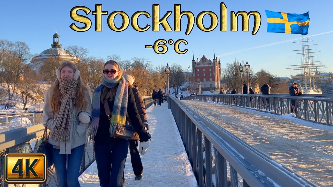Cold and Snowy 4K Walk in Stockholm, Sweden