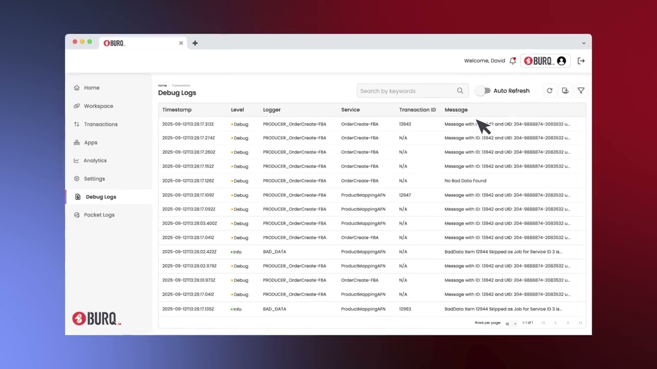 BURQ iPaaS Debug Logs | Real-Time Monitoring & Troubleshooting for Integrations