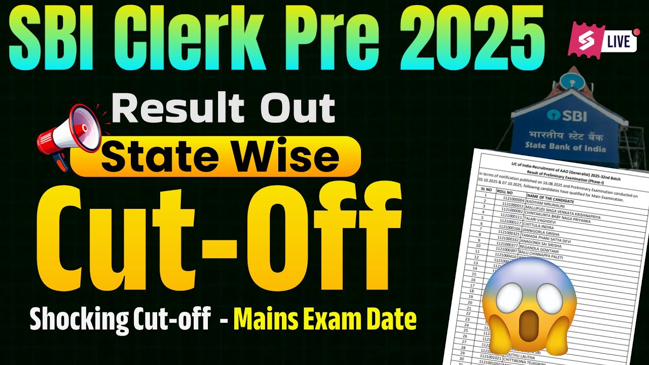 SBI Clerk Pre Cut Off 2025 | SBI Clerk Pre Cut Off 2025 State Wise | SBI Clerk Cut Off 2025