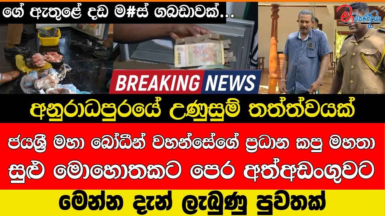 ජයශ්‍රී මහා බෝධීන් වහන්සේගේ ප්‍රධාන කපු මහතා සුළු මොහොතකට පෙර අත්අඩංගුවට ගේ ඇතුළේ දඩ ම#ස් ගබඩාවක්