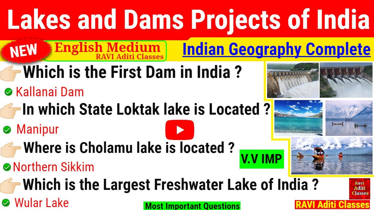 Lakes and Dams in India in English | Geography Most Important Question |  Geography Gk Trick
