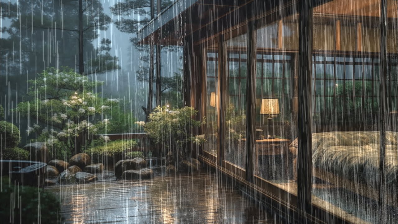Уютная спальня, за окном прохладный дождь 🌧️ | Звуки дождя для сна