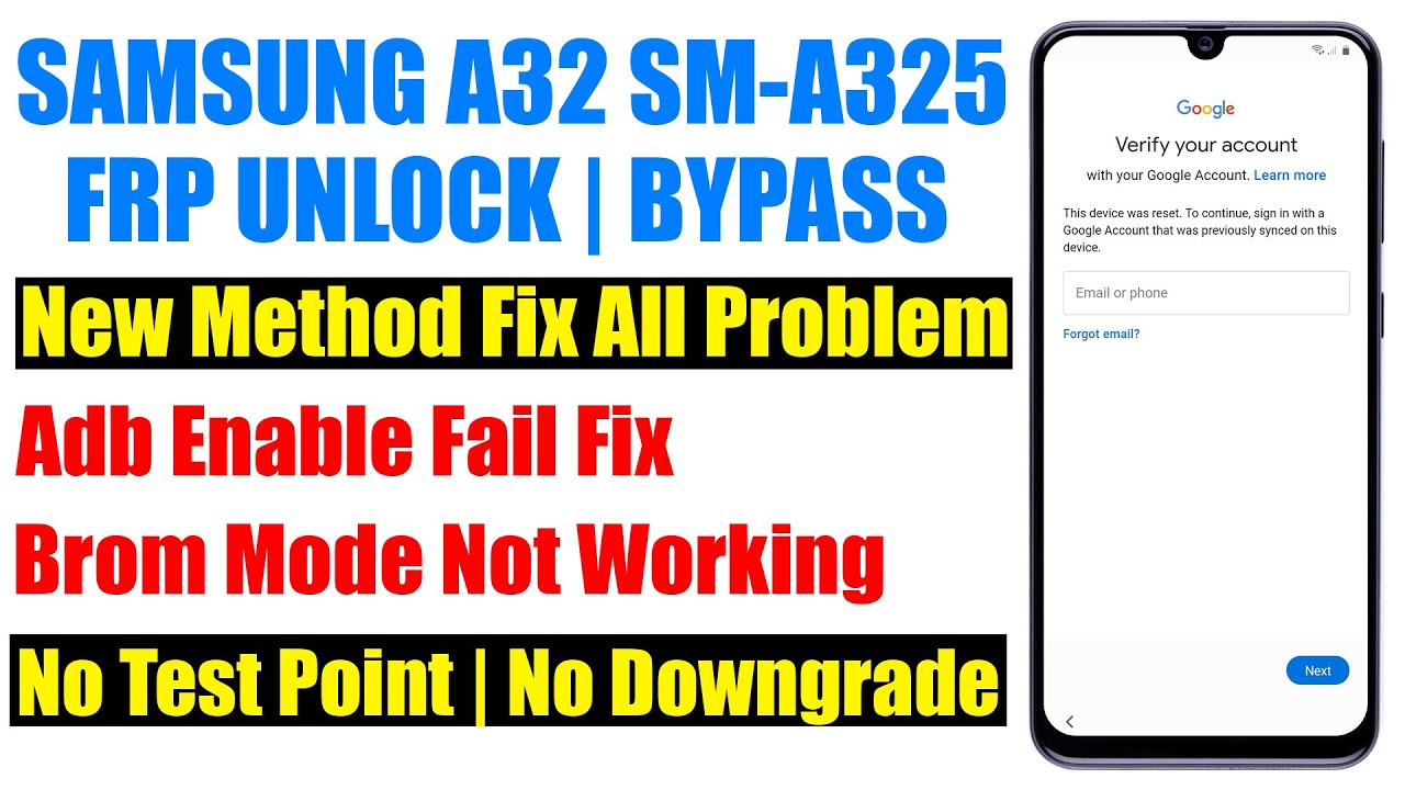 Samsung A32 FRP Bypass, A325f Google Account Remove | ADB Enable Fail