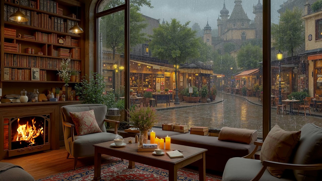 Cozy Fireplace & Rain Ambience | Relaxing Jazz Music for Study and Sleep
