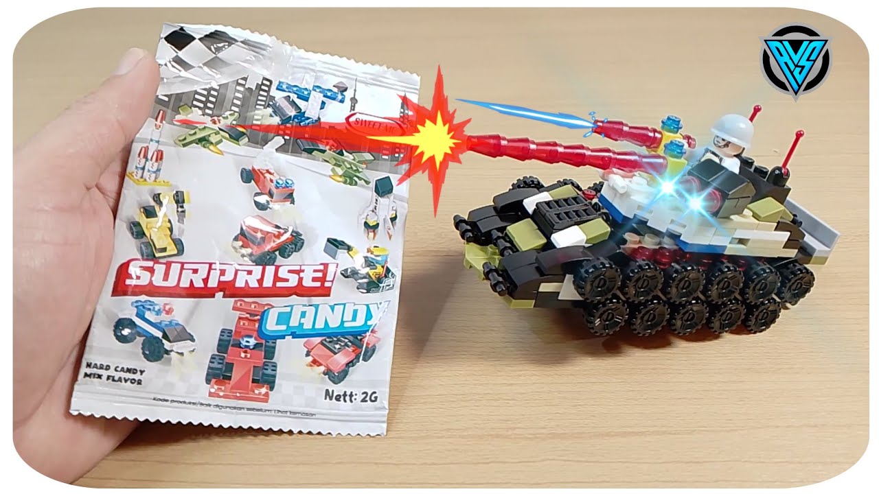 Membuat Mainan Kendaraan Tank dari Mainan Lego Unofficial Surprise Candy