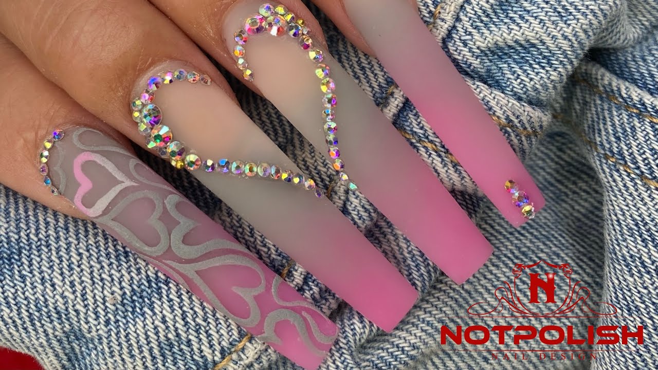 EASY VALENTINES NAIL TUTORIAL I BEGINNER ACRYLIC DESIGNS I NOTPOLISH ART I LONG TAPERED  SQUARE