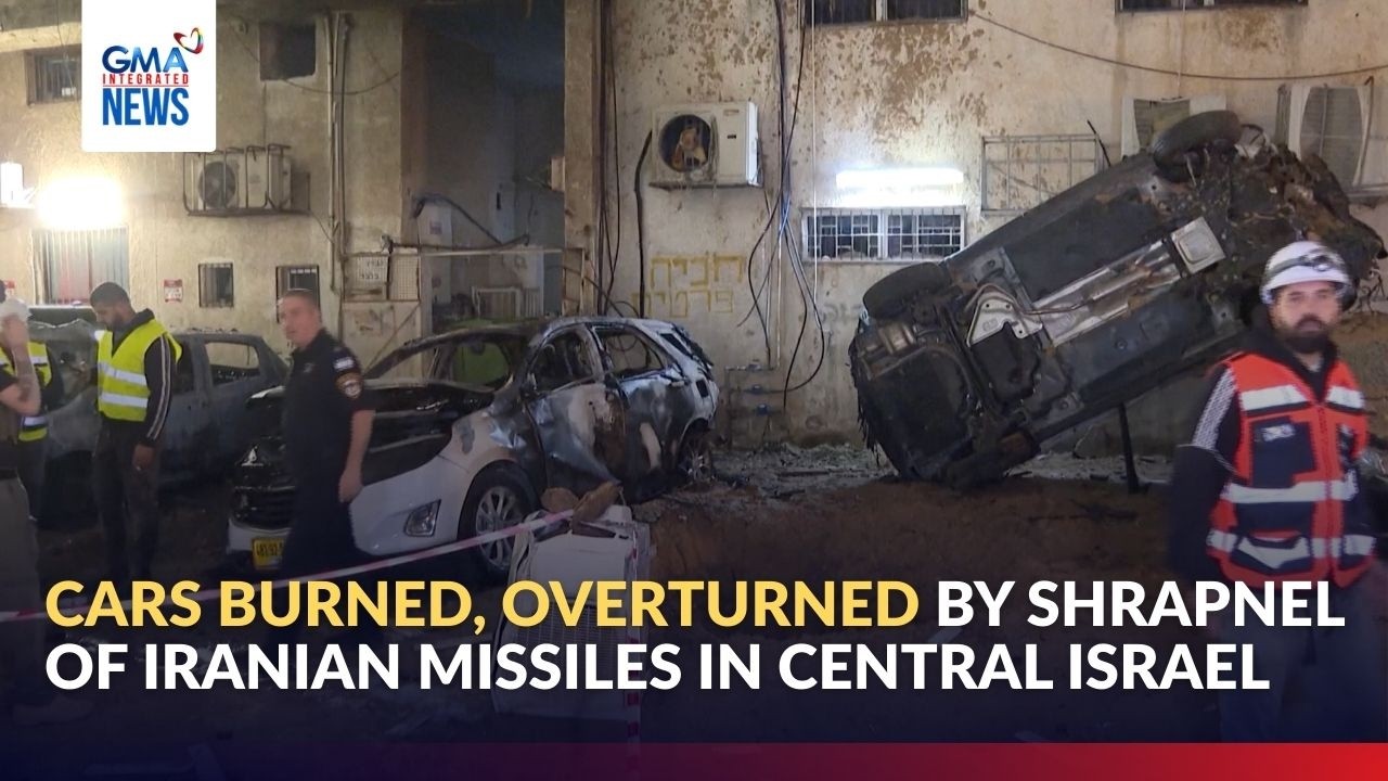 Cars burned, overturned by shrapnel of Iranian missiles in central Israel | GMA Integrated News