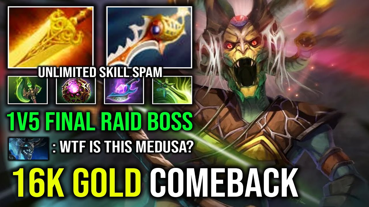 EPIC 16K GOLD COMEBACK 1v5 Mana Shield Radiance Butterfly Unlimited Skill Spam Medusa Dota 2