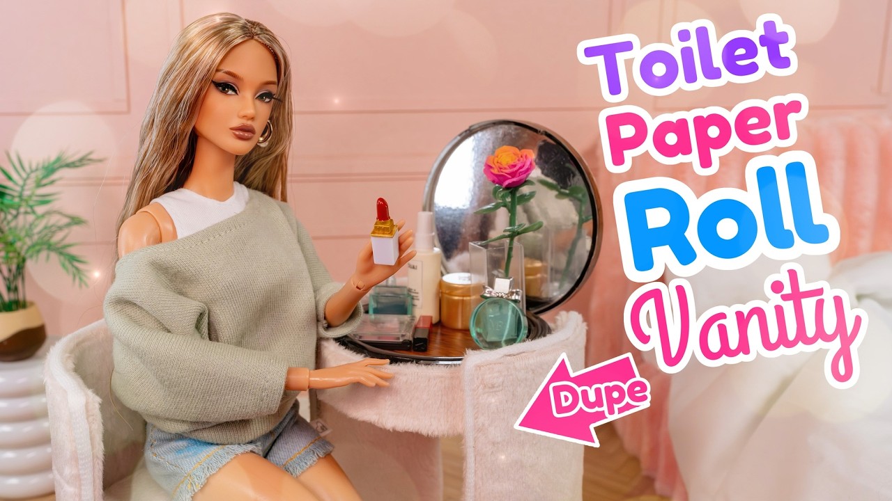 Make Doll Urban Outfitters Dupe : DIY Mini Vanity With Toilet Paper Rolls | Lilo & Stitch Figures