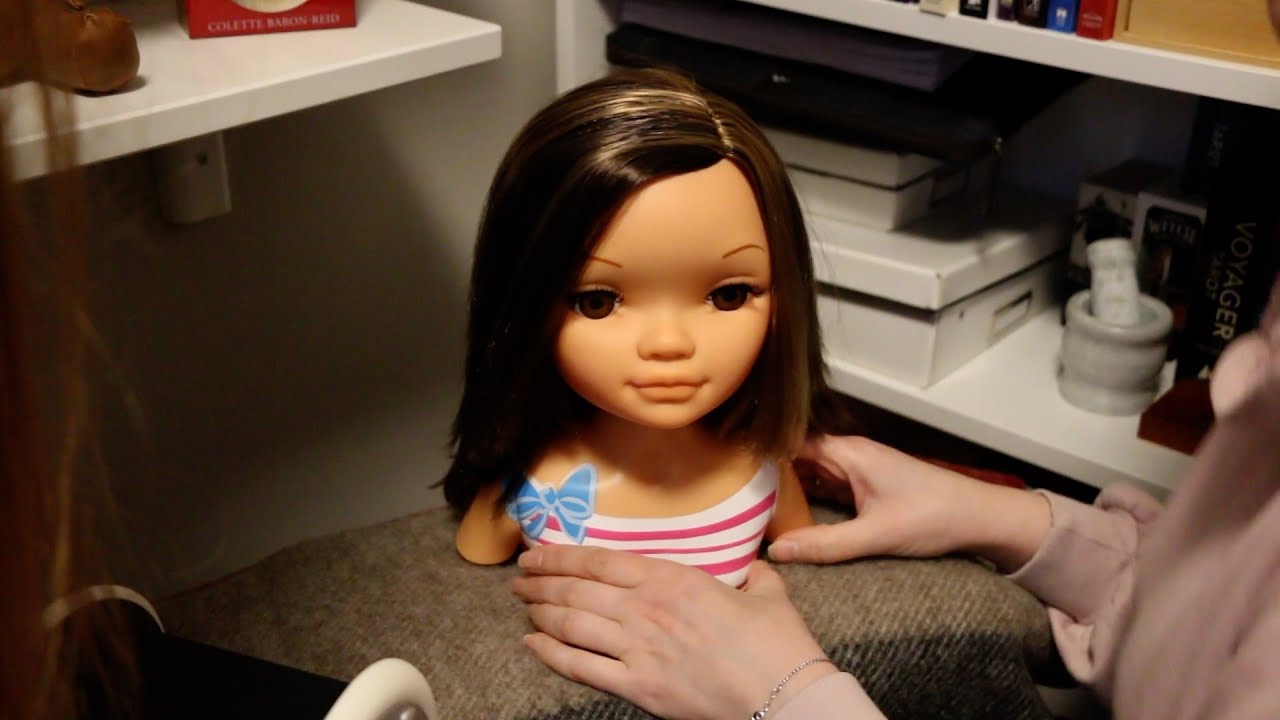 ASMR Hair Brushing on Styling Doll Head Mannequin | Whispering on and off