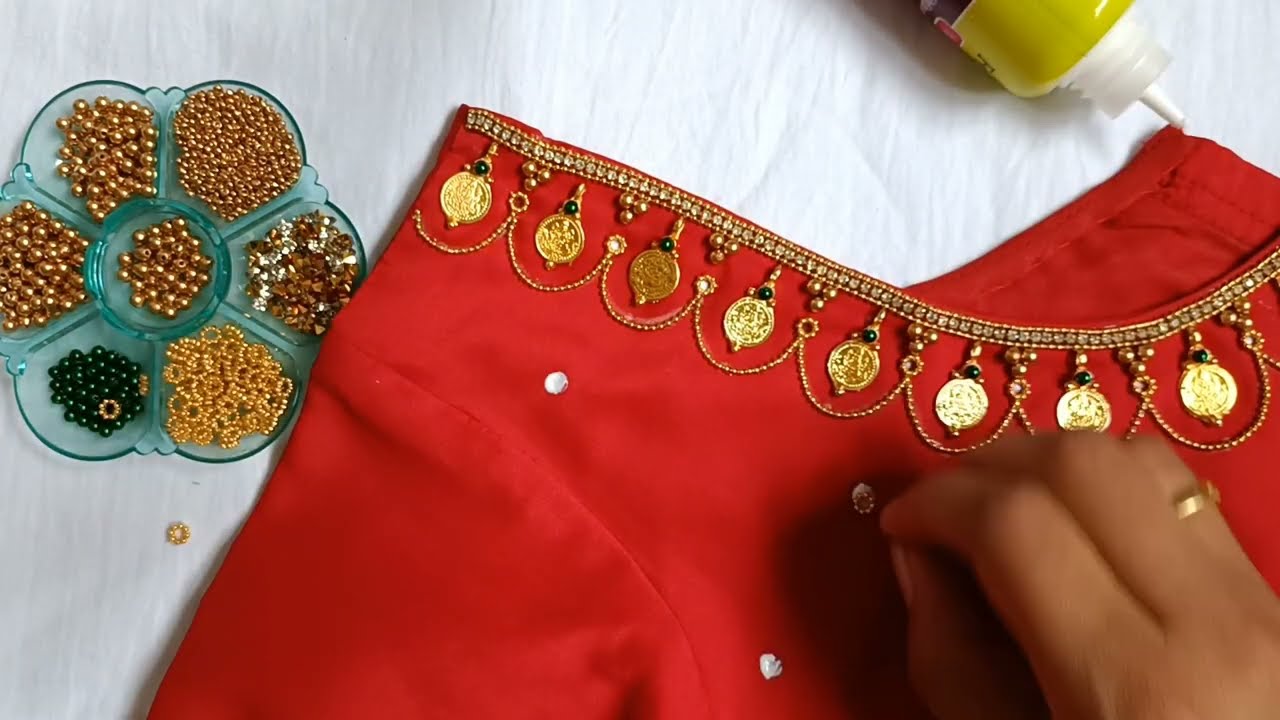 Very Grand and Heavy Beaded Bridal Blouse design with normal needle on stitched blouse|maggam work