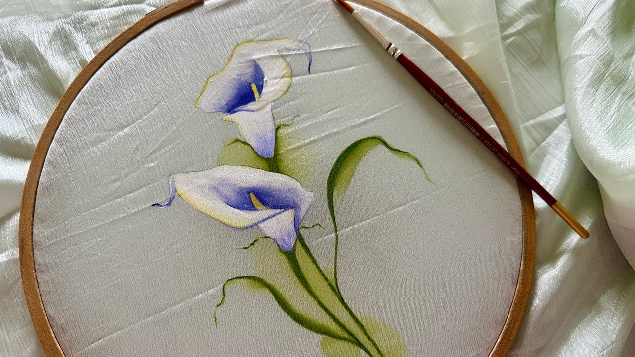 Easy Fabric Painting Tutorial | Calla Lily Flowers Painting on Chinon Fabric
