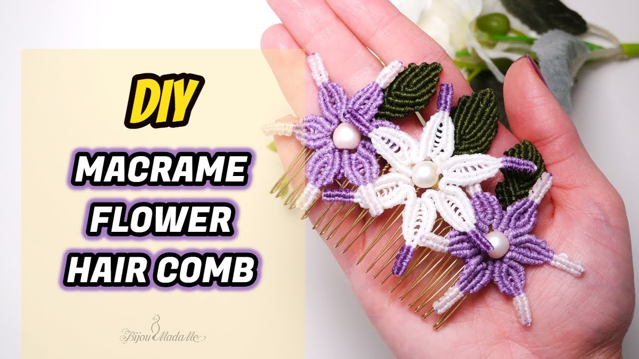 DIY macrame flower hair comb | Hair accessories ideas diy | How to make an easy macrame flower