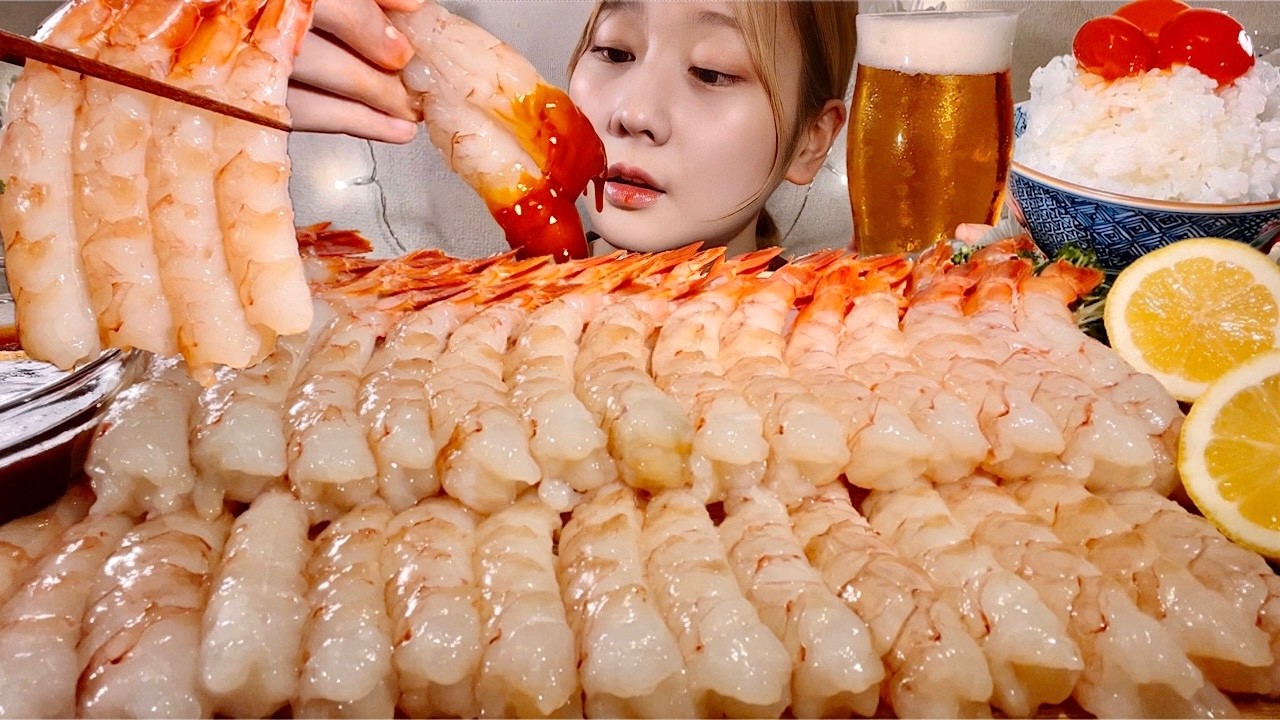 ASMR сашими из сырых креветок【русские субтитры】【Mukbang/ Eating Sounds】