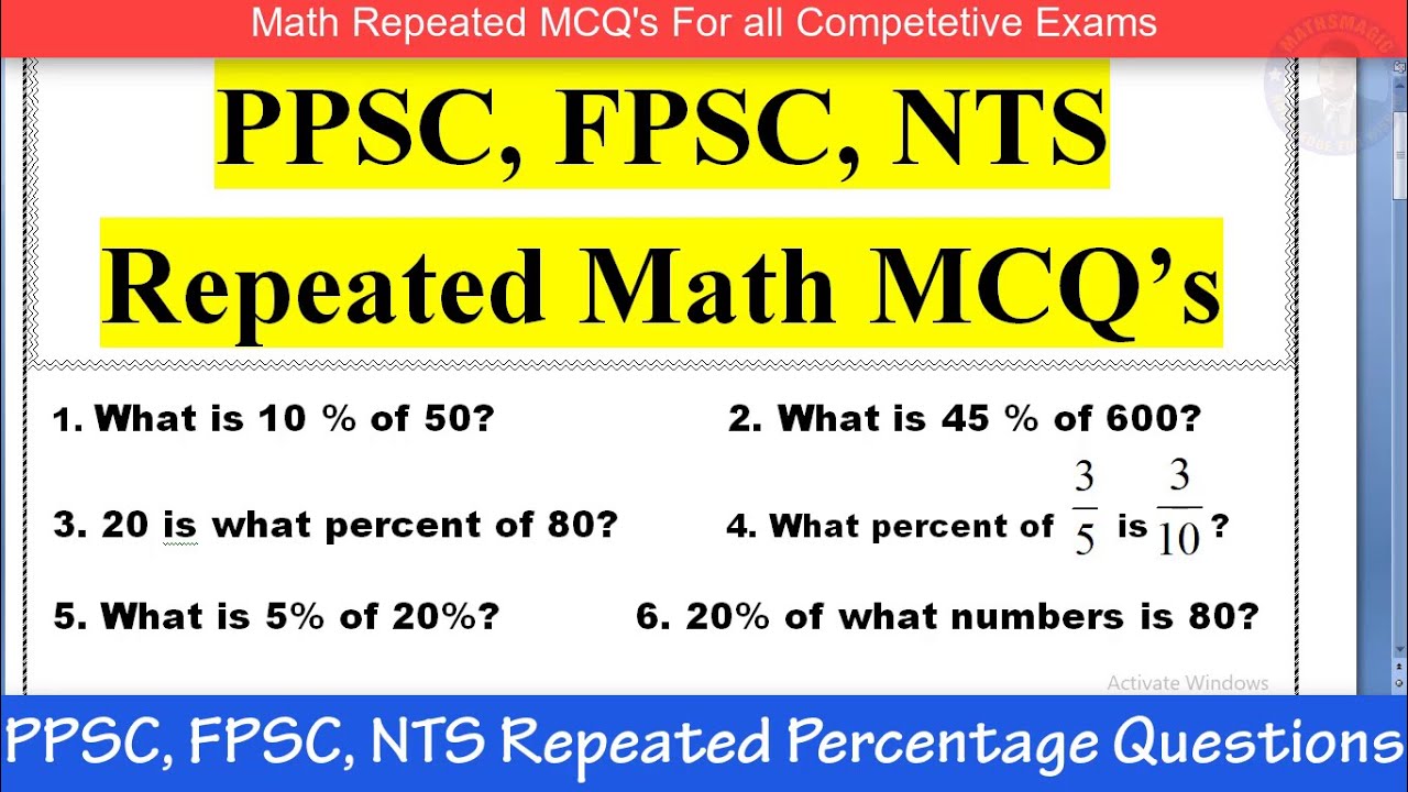 PPSC, FPSC, NTS Repeated Math MCQ's Solution - PPSC, FPSC Test Preparation