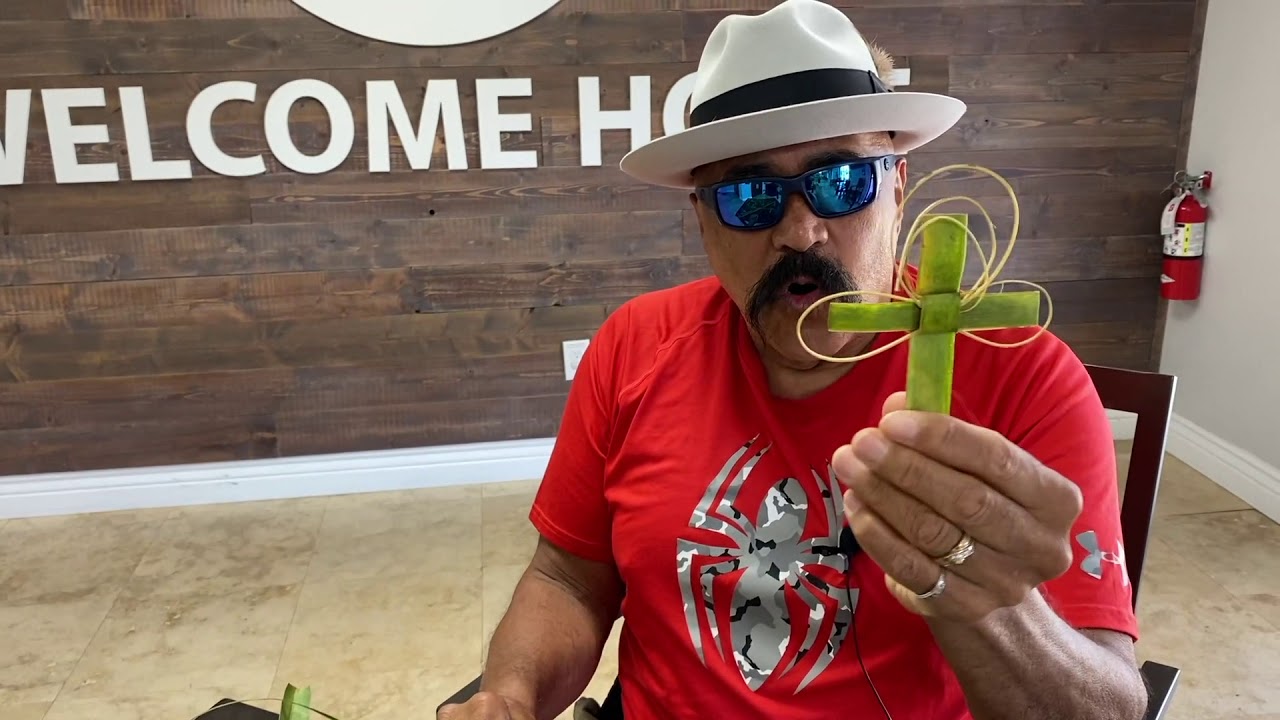 Making a Cross from Palm Frond With Jose