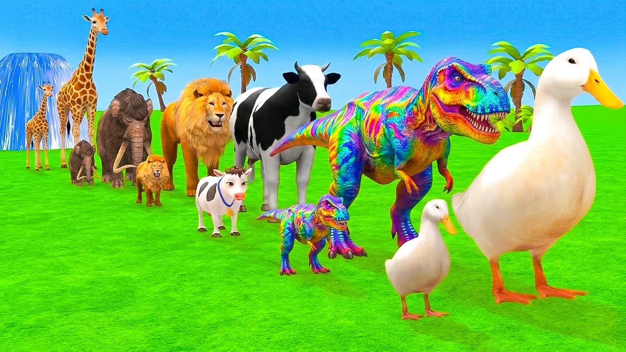 Long Slide Game With Elephant Gorilla Buffalo Hippopotamus Tiger - 3d Animal Game - Funny 3d Animals
