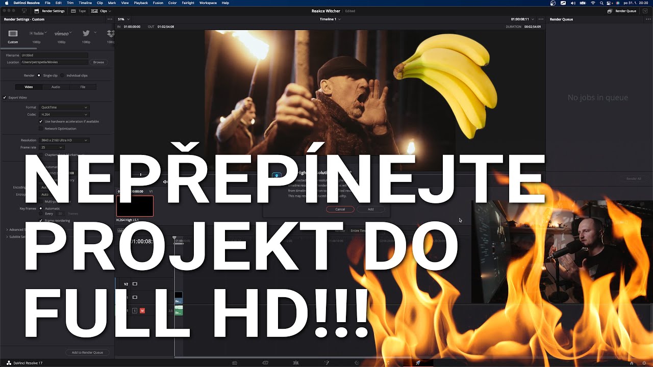 Nepřepínejte projekt do Full HD - Davinci Resolve