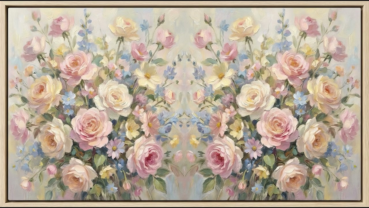 Romantic Floral Garden Oil Painting 🌸 1 Hour Framed Art for TV | Elegant Static Display