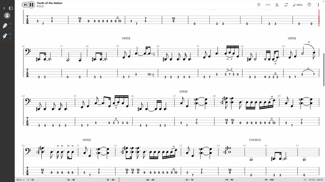 P.O.D. - Youth Of The Nation (BASS TAB PLAY ALONG)