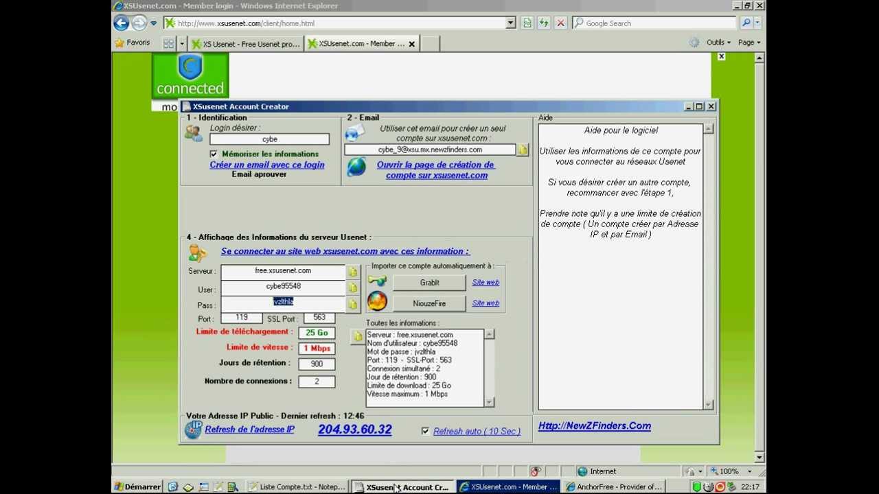 Utilisation de XSusenet Account Creator