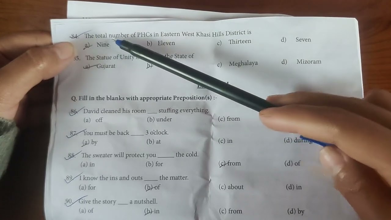 Solved Question Paper GK and English Post LDA, DSC Eastern West Khasi Hills District