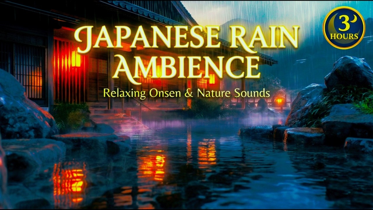 Heavy Rain at a Japanese Outdoor Onsen | 3 Hours Relaxing ASMR for Deep Sleep