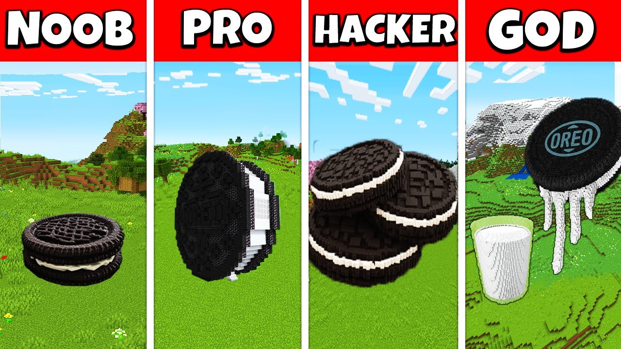Minecraft OREO House Build Challenge - NOOB vs PRO vs HACKER vs GOD / Animation