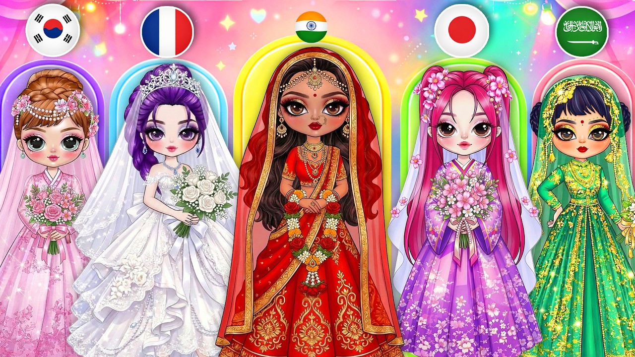 Huntrix & Disney Princess in Traditional Bridal Dresses from Different Countries | DIY Paper Dolls